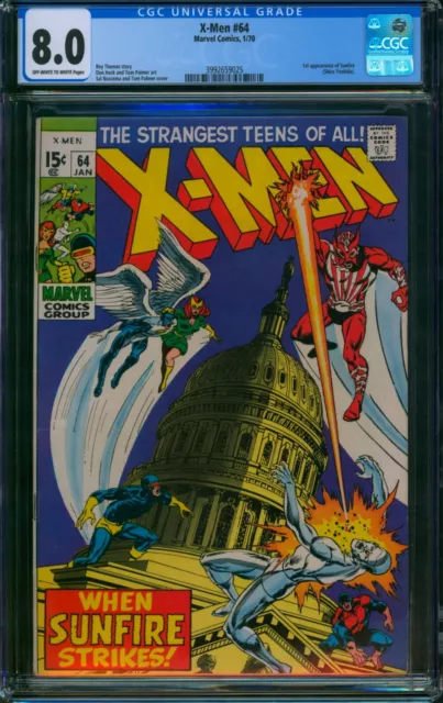 X-Men #64 🌟 CGC 8.0 🌟 1st Appearance of SUNFIRE! Marvel Graded Comic 1970