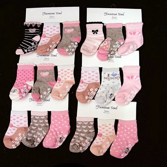 Baby, Toddler Girl ABS Cotton Blend Anti Non Slip Socks 3 Pairs Size 0-12 months 2