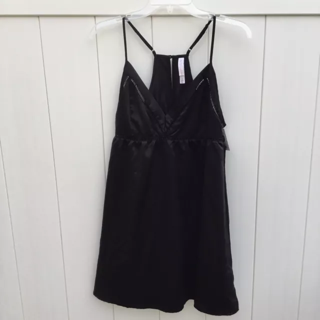 NWT Gillian & O'Malley Lingerie Chemise Small Black Solid Cutouts Racer Back