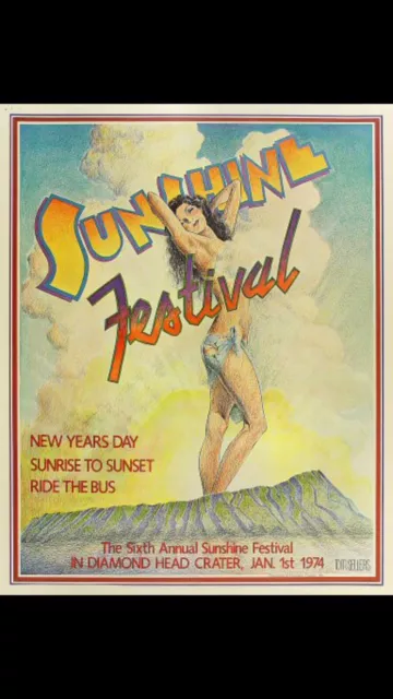 🔴 Sunshine Festival 1974 Diamond Head Crater Orig Poster By Artist Tom Sellers