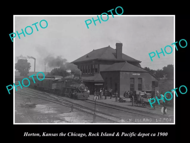 OLD LARGE HISTORIC PHOTO OF HORTON KANSAS THE RAILROAD DEPOT STATION c1900