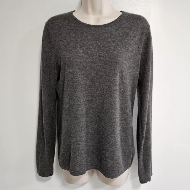 Anne Klein Size Large Gray 100% Cashmere Round Neck Pullover Lightweight Sweater