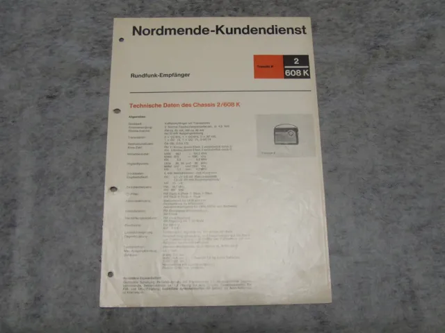Schaltplan Service Manual Kofferradio Radio Nordmende Transita K  2/608K