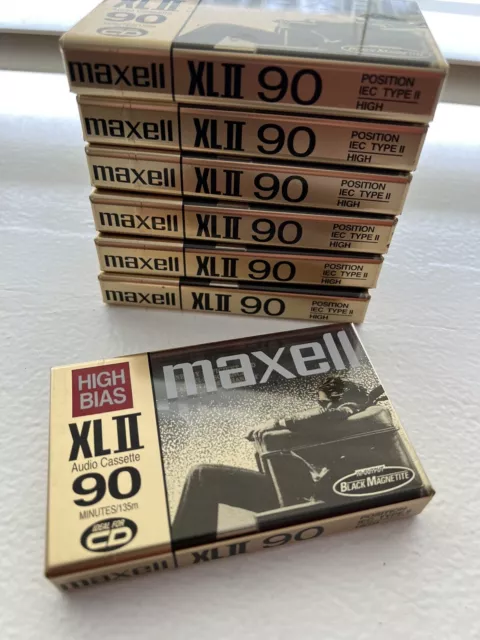 Maxell XLII 90 Minute IEC Type II High Bias Audio Cassette Tapes (7) SEALED