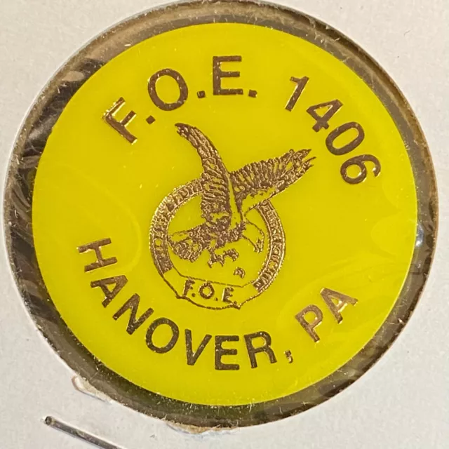 Hanover, PA F.O.E. 1406 c1970's-80's Plastic "Good For One Draft" Token Eagle