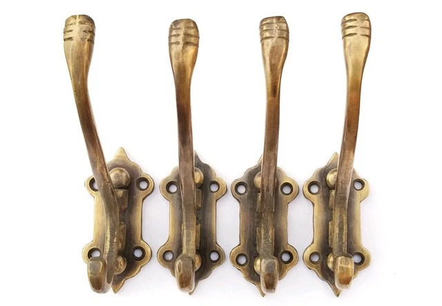 4 Old Style Solid Brass Double Wall Mount 180° Swivel Coat Hat Towel Hooks #C24 2
