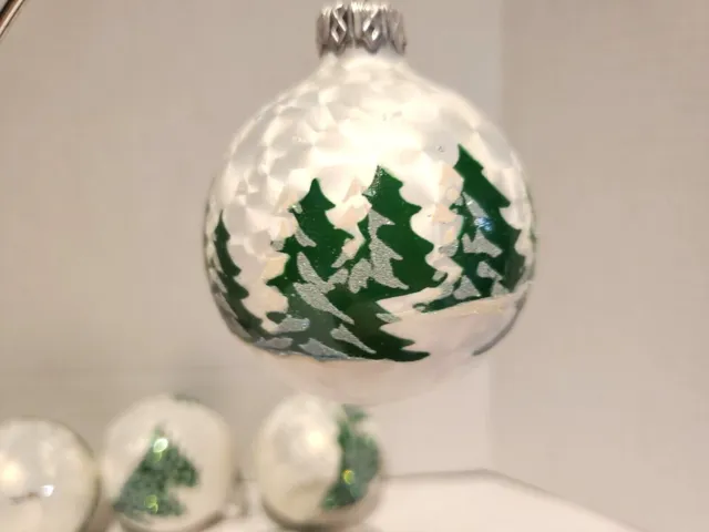 White Ball Christmas Ornaments 3" Trees Glitter Set Of 7
