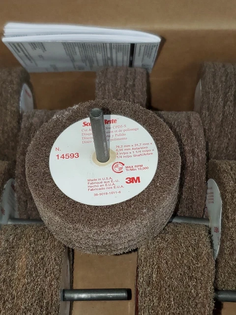 (10) 3M Scotch Brite 3” x 1-1/4” x 1/4” Cut & Polish Disc Wheel Medium A/O