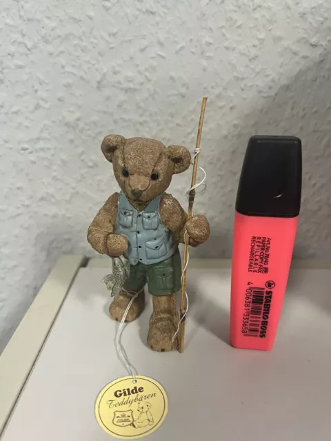 süßer seltener GILDE Teddy Bär als Angler 10 cm groß top Zustand