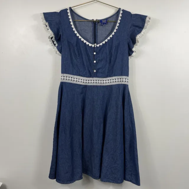 Disneys Beauty and the Beast Dress Blue Chambray Crochet Juniors Medium Costume