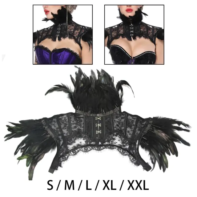 False Feather Shrug Shawl Lace Gothic Feather Vest Shoulder Wrap Cape Raven
