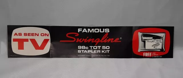 Swingline TOT 50 Ephemera Advertisement 1970's Store Front Advertising 22"x4.5"