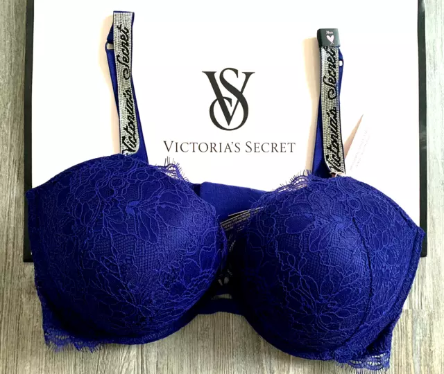 Victoria’s Secret Shine Strap Lace Rhinestone Push-Up 3 PCS Bra Garter Set  Ocean