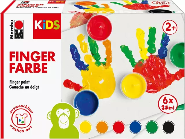 Marabu 0303000050800 - KiDS Fingerfarben-Set mit 6 leuchtenden Farben Ã 35 ml, p