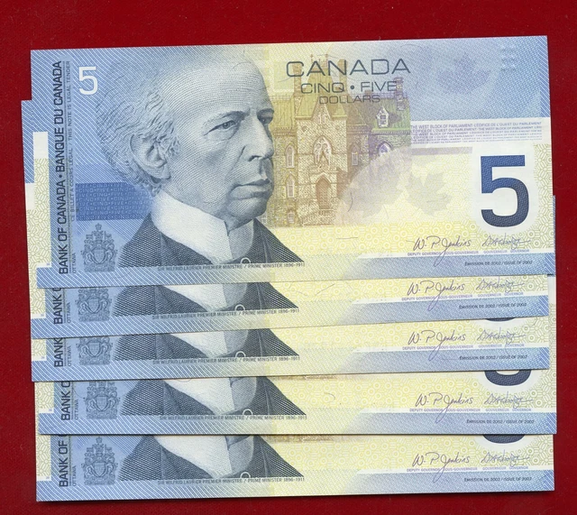 CANADA BIRD SERIES 5 X 2004 $5 NOTES BC-62b CRISP UNCJENKINS/DODGE HNP PREFIX
