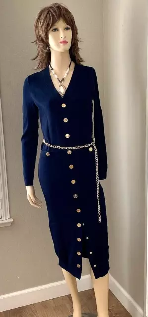 NWT Michael Kors Stunning Navy Ribbed Knit Midi Dress Size Medium