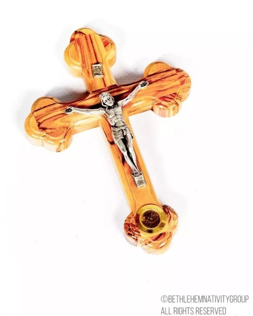 13.5 CM Hand Made Olive Wood Crucifix with soil From Bethlehem,The Holy Land