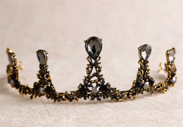 Women Retro Black Crystal Prom Halloween Queen Party Hair Headband Crown Tiara