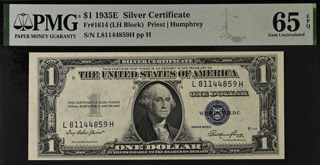 1935E $1 Silver Certificate PMG 65EPQ wanted popular Fr 1614