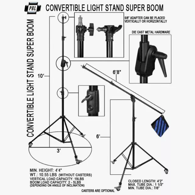 PBL Pro Heavy Duty Boom  With Wheels Photography Video Sandbag Steve Kaeser