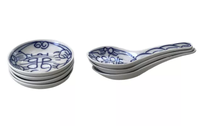 Canton Express Double Happiness Porcelain Chinese Spoons And Saucers White Blue