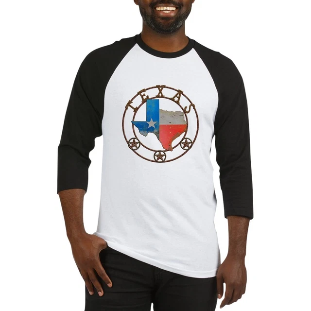 CafePress Texas Wrought Iron Barn Art Baseball Tee (863246200)