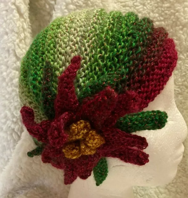 Knitting Pattern Easy Art Deco Christmas Poinsettia Cloche Hat Fransknits Ooak