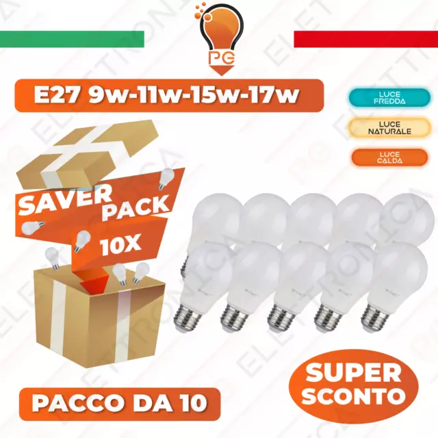 10 LAMPADINE LED V-Tac Bulbo E27 da 9W a 20W Lampade Luce Calda Naturale Fredda