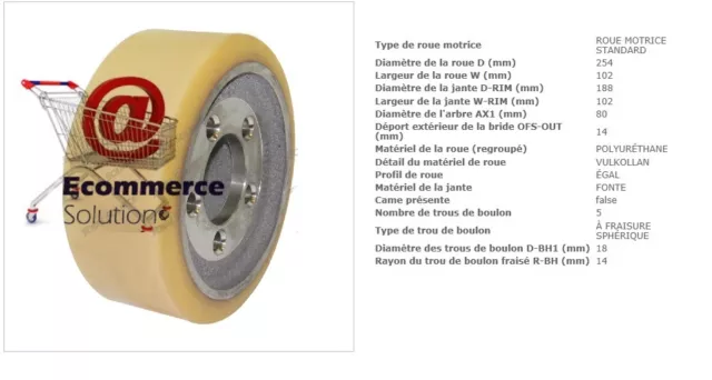 ROUE MOTRICE VULKOLLAN TRANSPALETTE GERBEUR N20 LINDE FENWICK 254 102 80 mm