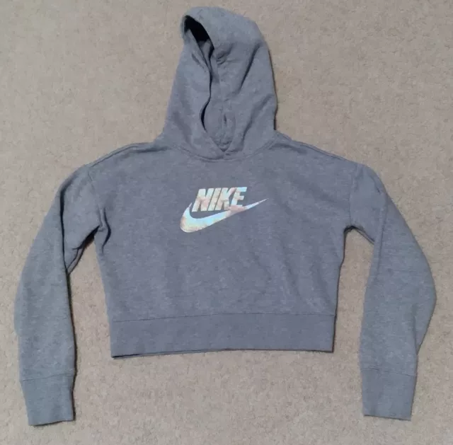 Youth Girls' Size Large Gray Nike Cropped Pullover Sweatshirt/Hoodie w/Logo