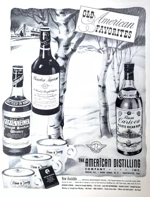 PRINT AD 1943 Old American Favorites Tom Jerry Cups Bourbon Distilling Co