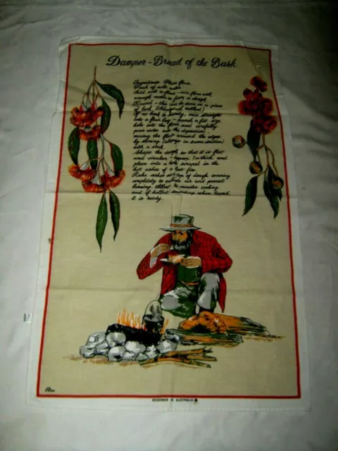 A Retro Souvenir Cotton Linen Australian Damper Recipe Tea Towel