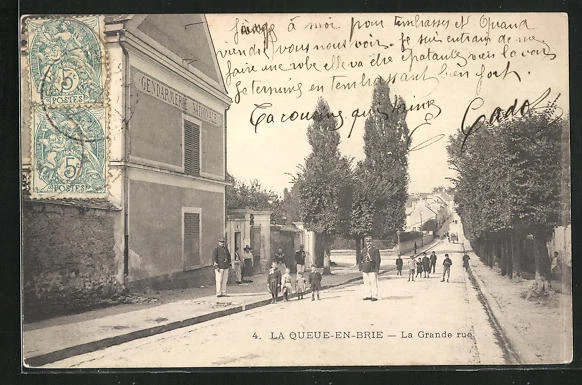 CPA La Queue-en-Brie, La Grande rue, vue de la rue 1904