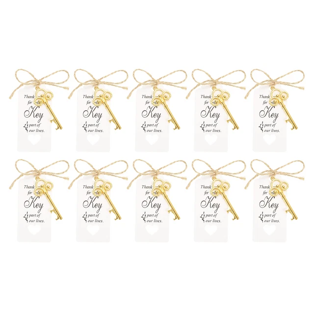 30Pcs Vintage Key Bottle Opener with Tag Cards and Jute Rope, Gold Tone