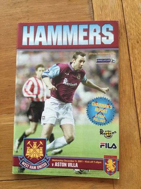 WEST HAM V Aston Villa 5/12/2001 £2.75 - PicClick UK