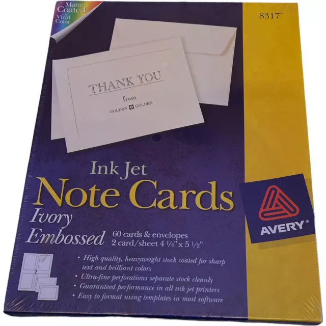 Avery Ink Jet Note Cards Ivory Embossed 4 1/2" x 5 1/2" - 60 Cards & Envelopes