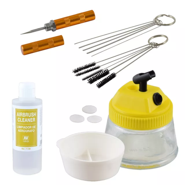 Agora-Tec® Airbrush Reinigungs set Zubehör Cleaning Pot Bürsten Nadeln säubern