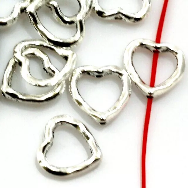 Silver Pewter Hammered Heart Jewelry Findings 13mm  2 HOLES 16pcs(NFD07a Beading