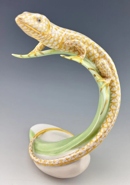 🦋 BRAND NEW HEREND Large LIZARD Butterscotch Fishnet Figurine ($1,205 Retail)