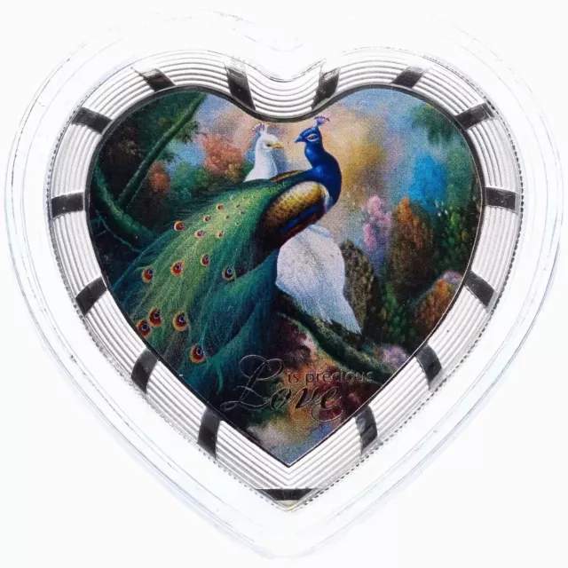 2014 Tanzania Love Is Precious Silver Color Coin Romantic Heart Wedding Peacock