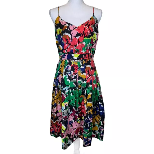 J Crew Womens SZ 8 Multicolor Print Silk Dress Abstract A-Line Knee Length