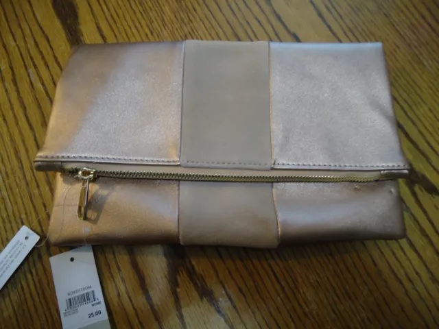 BP Nordstrom's Large Rosegold Pink Fold Over Clutch Faux leather and suede Rose