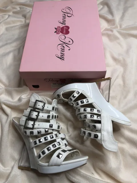 Penny Loves Kenny Crimp 7.5 White Clear Studded Studs Wedge Heel Sandals