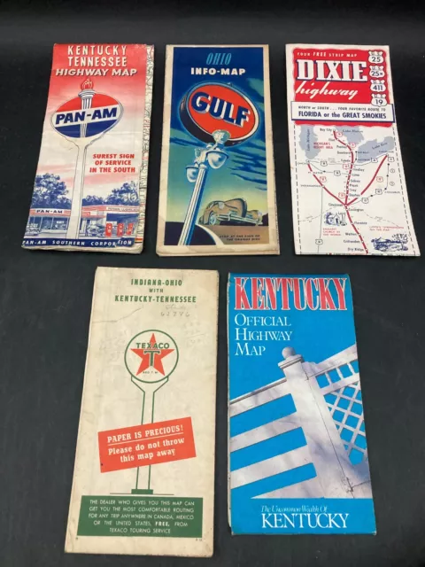 Five Assorted Vintage US Midwest Maps/Kentucky/Tennessee/Indiana/Ohio