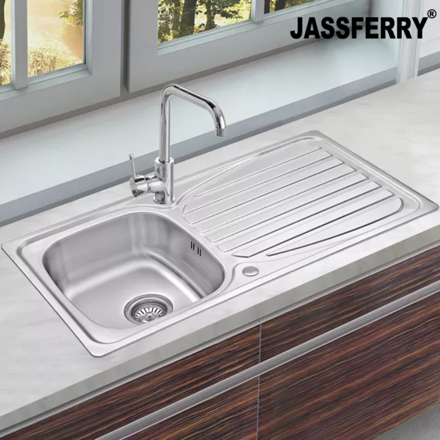 JASSFERRY Stainless Steel Kitchen Sink Reversible Drainer Single Bowl Pipes