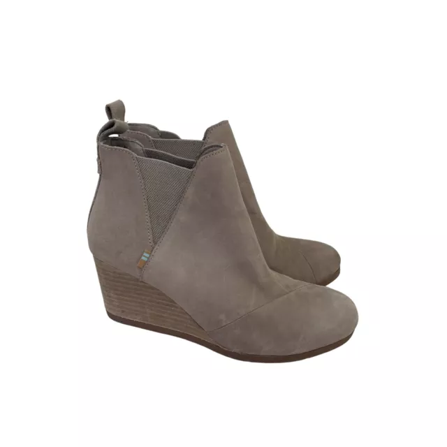 Toms Kelsey Taupe Wedge Heel Ankle Bootie Boots Shoes 10015788 Womens size 7.5