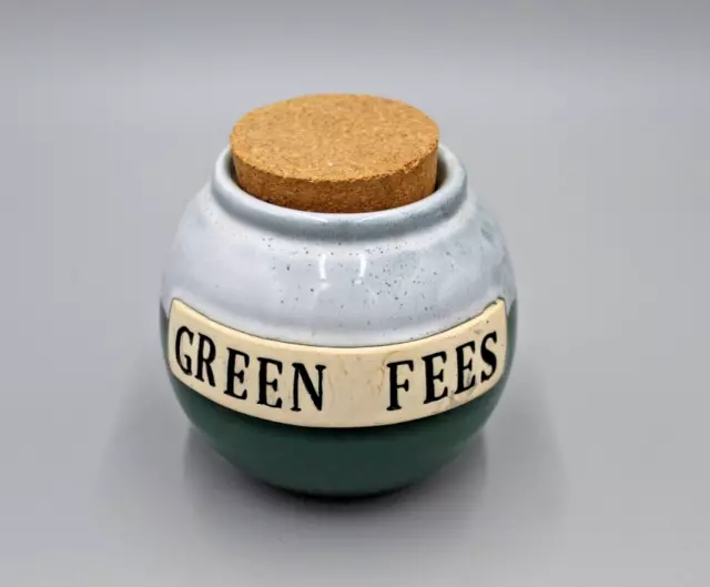 Decorative Pottery Golf "Green Fees" Green & White Corked Jar