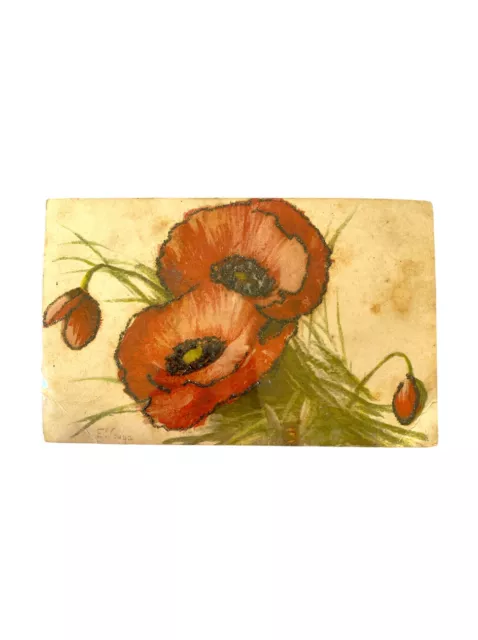 BEAUTIFUL 1900s Poppies PostCard with One Penny New South Wales Stamp