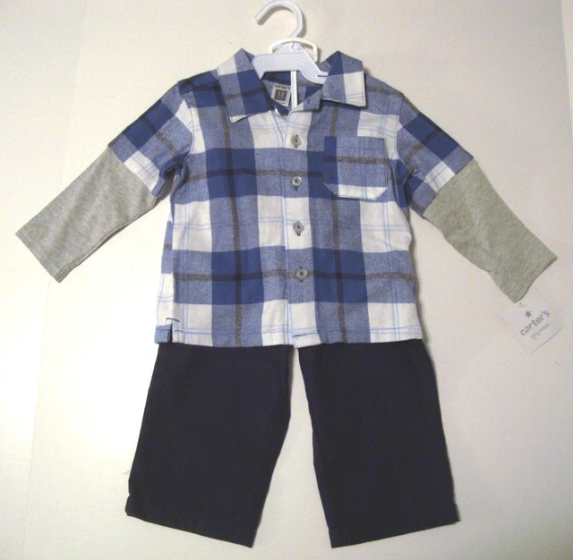 CARTER'S Baby Boys Blue Plaid Pants Set Size 12 Months NWT