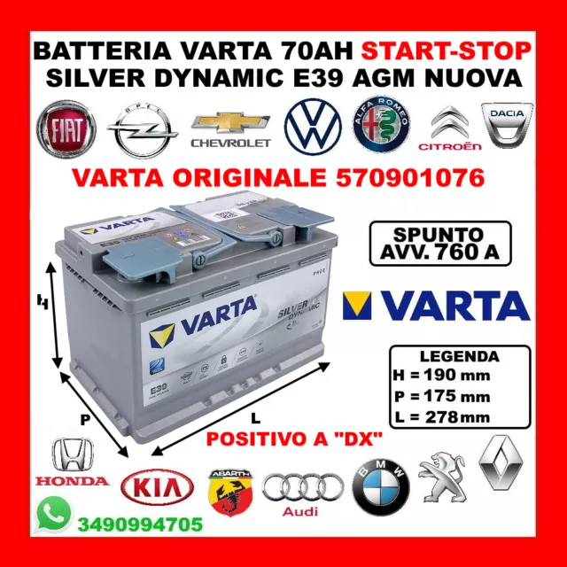 BATTERIA VARTA 70 Ah Silver Dynamic Agm E39 Start-Stop Nuova